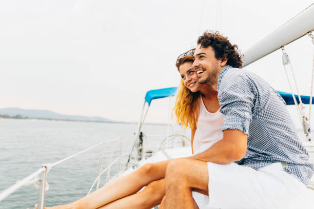 istock Couple sailing on a yacht 641001624