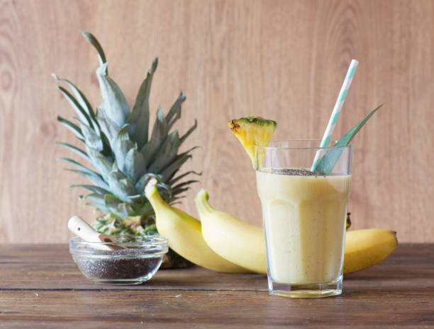 pineapple smoothie with chia seed stock photo