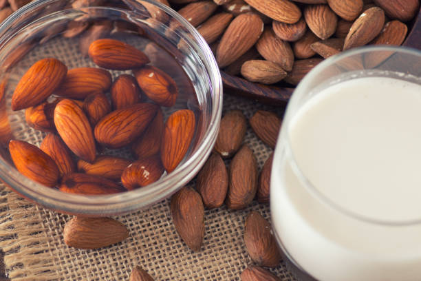 Almond milk stock photo