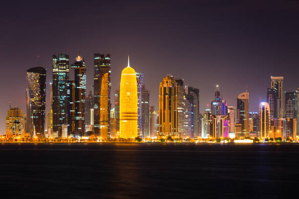 istock Skyline of Doha, Qatar at night 641008452