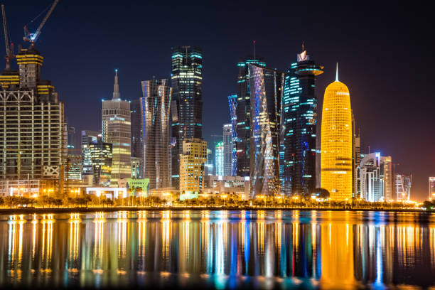 istock Skyline of Doha, Qatar at night 641008466
