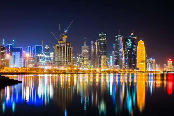 istock Skyline of Doha, Qatar at night 641008480