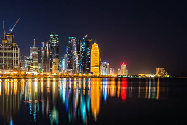 istock Skyline of Doha, Qatar at night 641008482