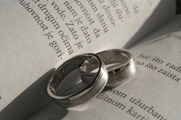 istock Wedding Rings on a book. White gold Wedding Rings on a book. 641008648