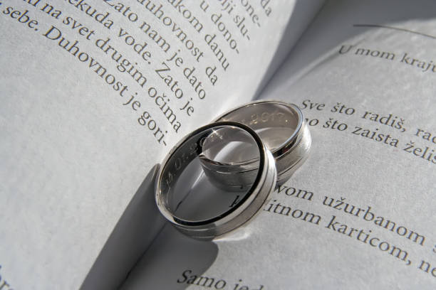 istock Wedding Rings on a book. White gold Wedding Rings on a book. 641008674