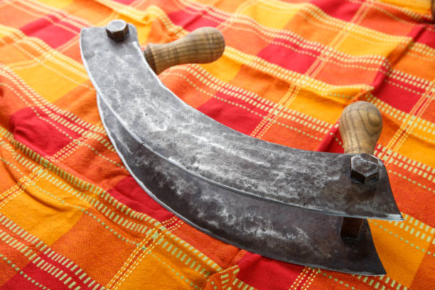 istock Old kitchen tools for the production of meat, rustic knife 641010158