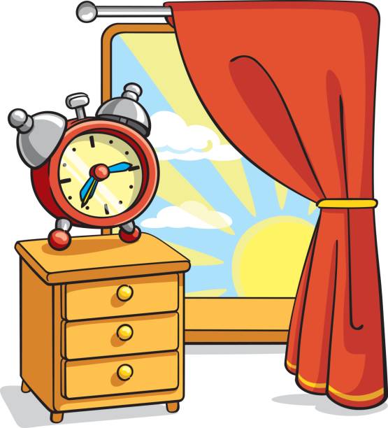 Alarm clock on nightstand vector art illustration