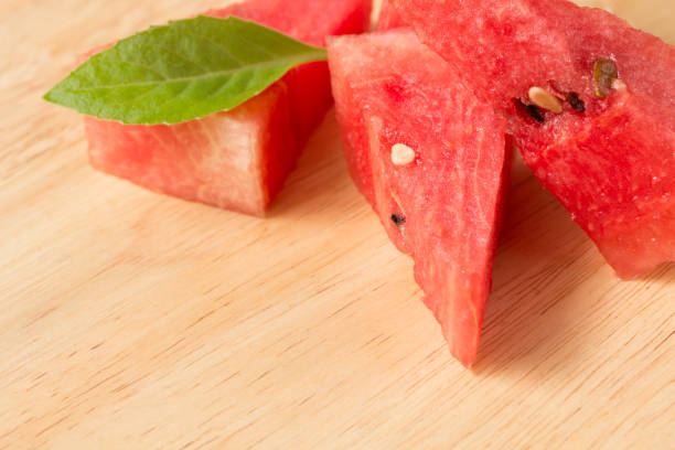 istock Close up Fresh watermelon wooden background 641011764