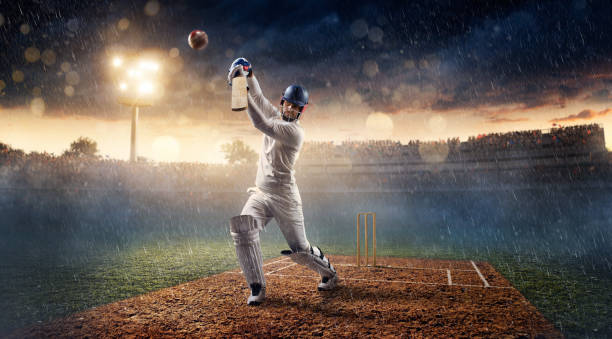 istock Cricket: Batsman on the stadium in action 641011820