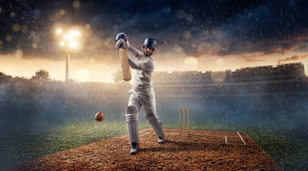 istock Cricket: Batsman on the stadium in action 641011826