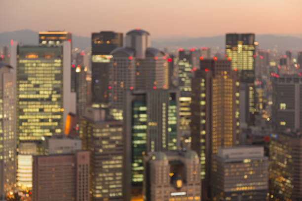 istock Blurred bokeh lights Osaka city office building 641023318