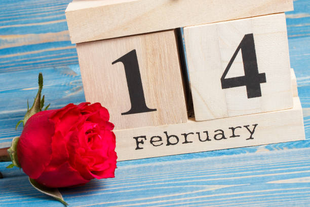 istock Cube calendar with rose flower, Valentines day 641027684
