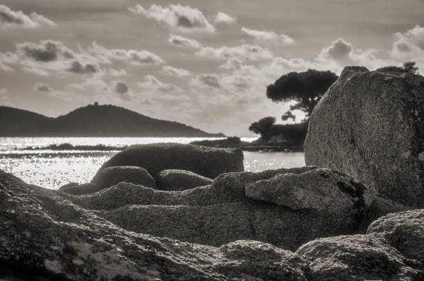 Gulf of Ajaccio in black and white a black and white view of the Gulf of Ajaccio image en noir et blanc stock pictures, royalty-free photos & images