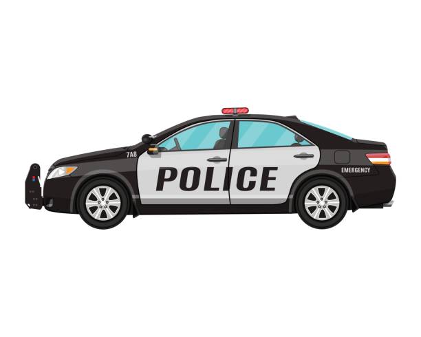 полицейский автомобиль боковой вид изолированы на белом - полицейская машина stock illustrations