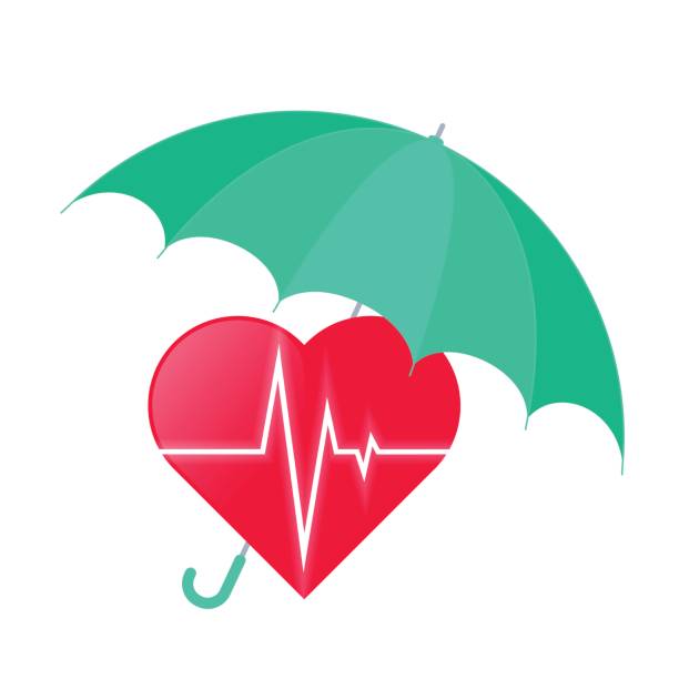 istock Umbrella protects heart with heartbeat pulse line. Medicine concept illustration. 641036474