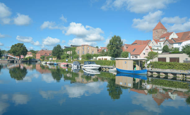 Plau am See,Mecklenburg Lake District,Germany River Elde and Village of Plau am See in Mecklenburg Lake District,Germany mecklenburg lake district photos stock pictures, royalty-free photos & images