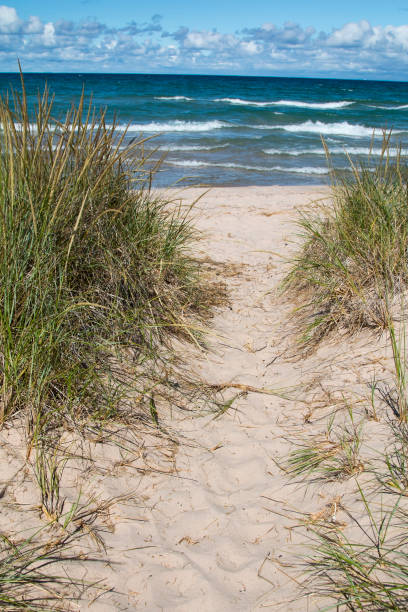 plage de sable - portage lake photos et images de collection