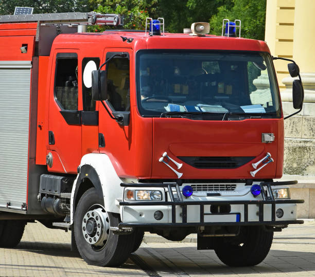 istock Fire truck on the street 641043058