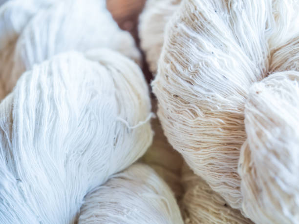 istock Closeup of raw twisted thread or silk for handmade textile 641043230