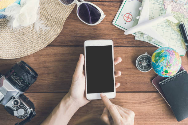 istock Traveler's accessories and items with cellphone 641043840