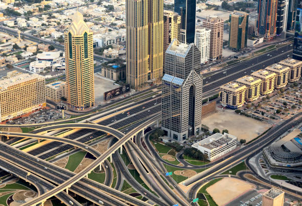 istock Top view of a highway in Dubai downtown. 641044014