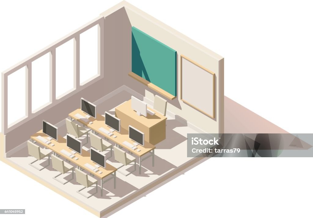 Classroom Using Computer Outline Vector Isometric Low Poly Computer Classroom Stock Illustration ...