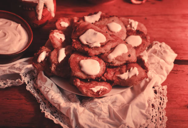 istock Potato pancakes on wooden  table 641046388