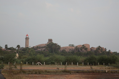 Mahabalipuram lighthouse is located in Tamil Nadu, India.  It is around 60 km south of the city of Chennai.