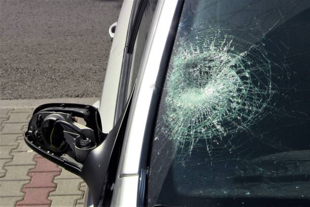 istock Car window after the accident with pedestrian 641048288