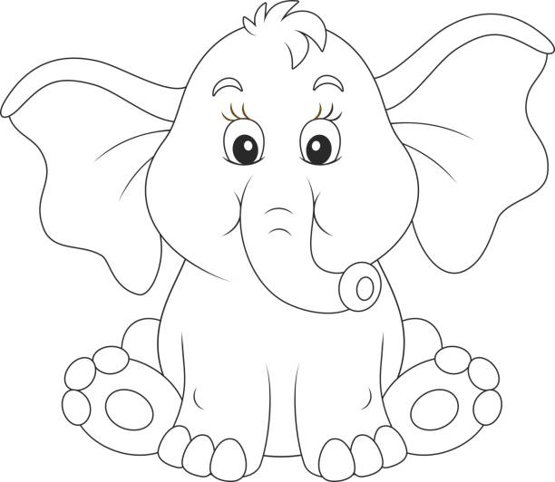 Baby Elephant Stock Illustration - Download Image Now - Elephant Calf, Black  And White, Vector - iStock