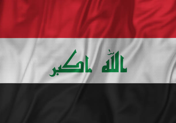 Closeup of Ruffled Iraq Flag, Iraq Flag Blowing in Wind Closeup of Ruffled Iraq Flag, Iraq Flag Blowing in Wind iraqi flag stock pictures, royalty-free photos & images