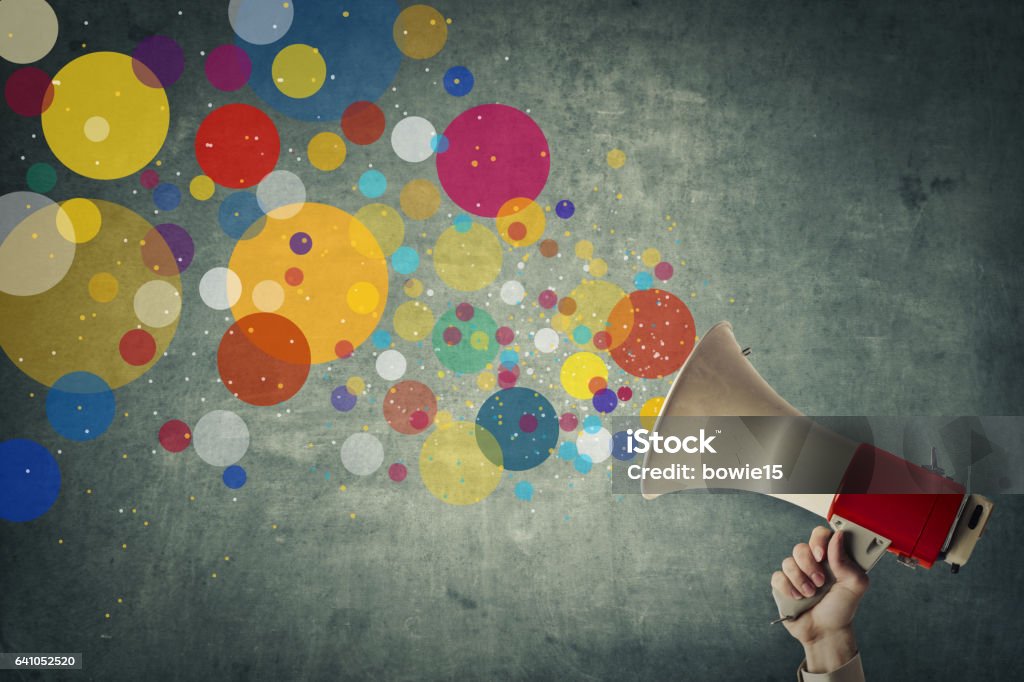 Creative colors Megaphone with colorful bubbles Student stock illustration