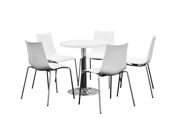 istock Few chairs around table, nobody, Isolated on white background 641052974