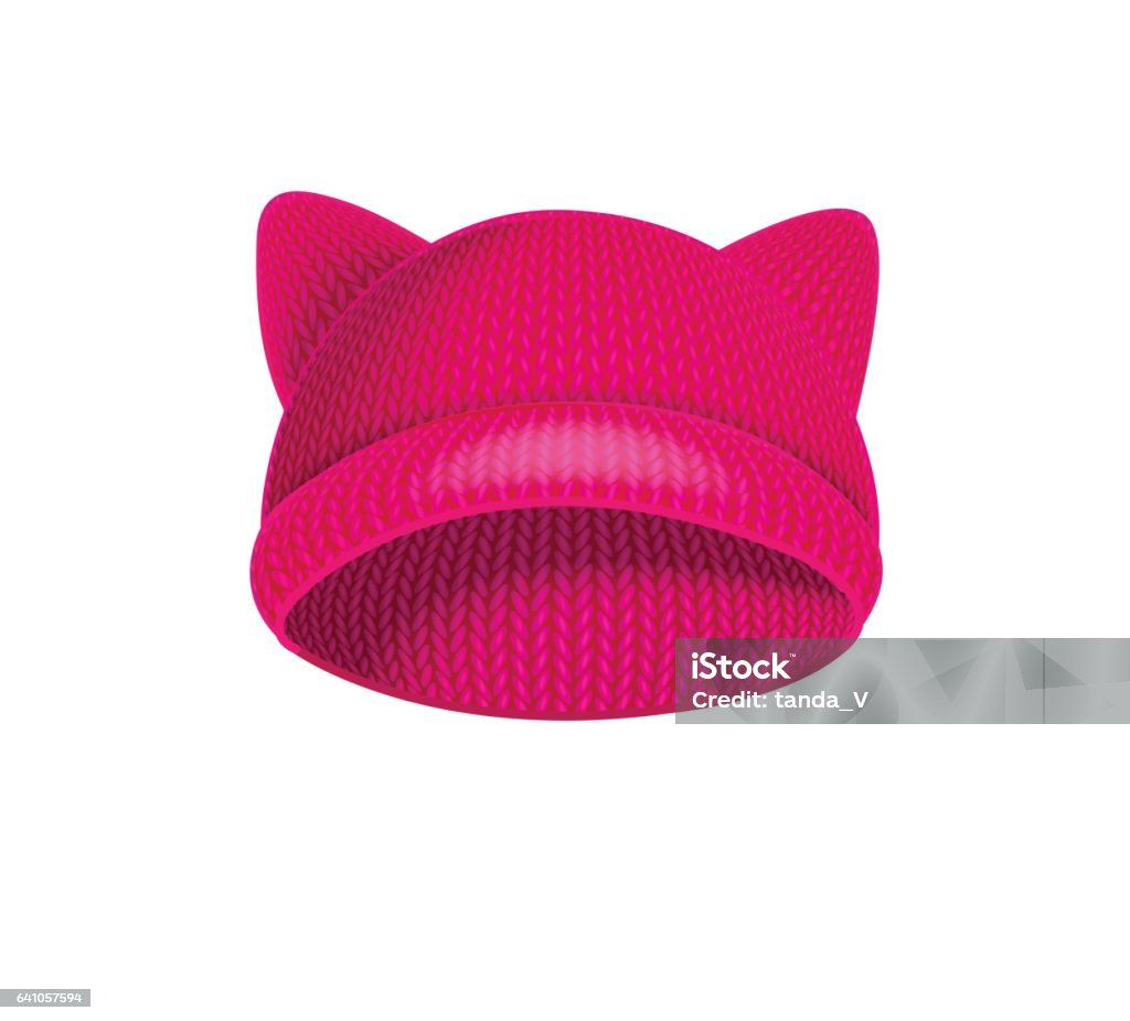 Sombrero hecho punto rosa con orejas de gato. - arte vectorial de Rosa - Color libre de derechos