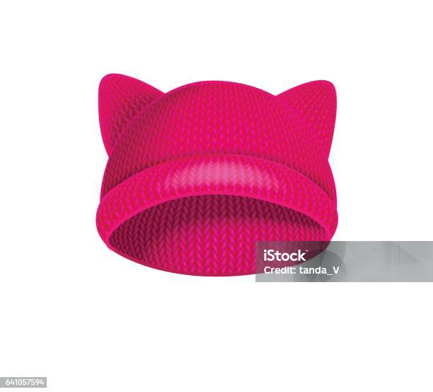 Ilustración de Sombrero Hecho Punto Rosa Con Orejas De Gato y más Vectores Libres de Derechos de Rosa - Color - Rosa - Color, Sombrero, Derechos de la mujer