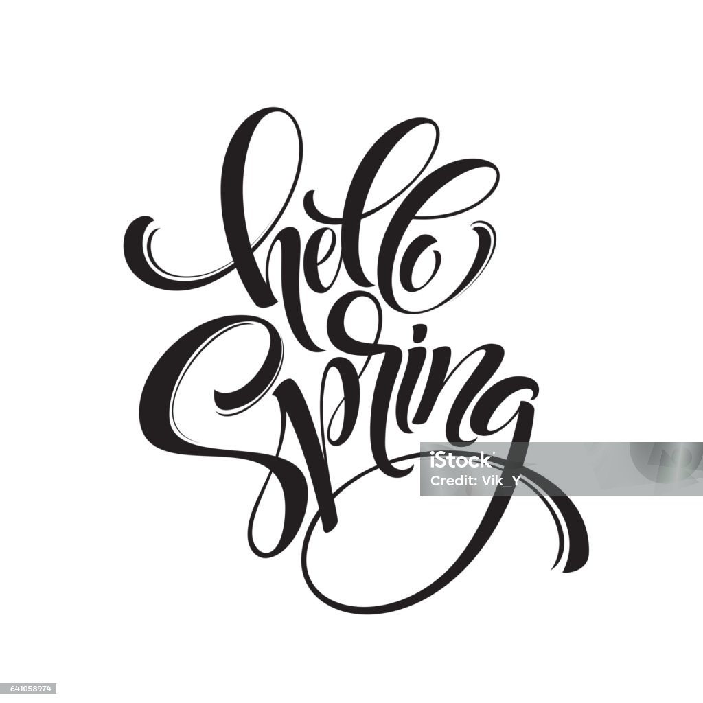 Hello Spring One Line Hello Spring Phrase Lettering Hand Drawn Calligraphy Vector ...