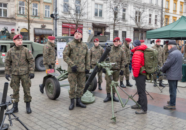 Welcome to American troops on Krakow Market Square during picnic Secure Poland dedicated to arriving of soldiers for strengthening of the eastern flank of NATO.