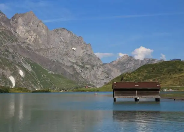 Summer day at lake Trubsee. Lake in Engelberg, Switzerland.