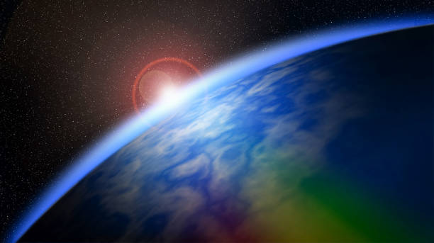 istock Planet Earth - Red sunrise, view of earth from space. 641077212