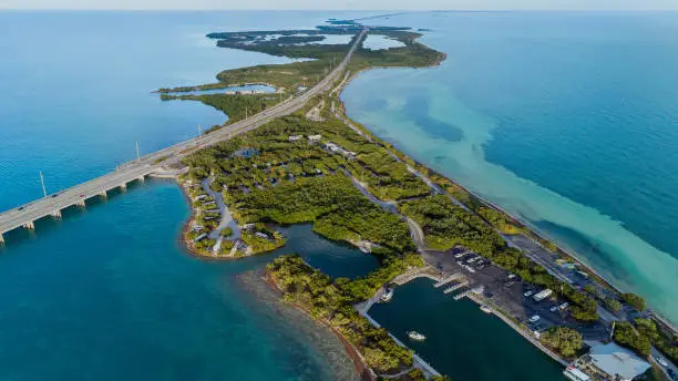 Highway leading out to Bahia Honda State Park in the Keys Islands in Florida.