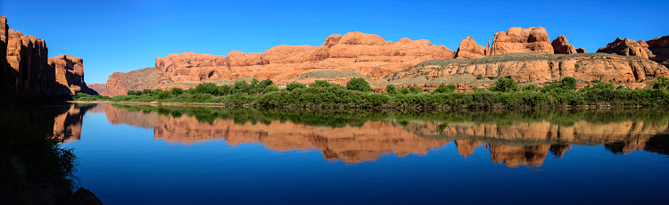 Panoramic View of Calm Colorado River in Moab Utah