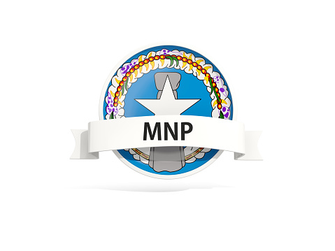 Flag of northern mariana islands with banner and country code isolated on white. 3D illustration