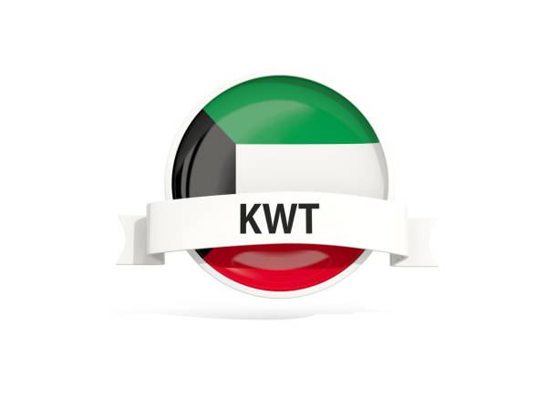 Flag of kuwait with banner and country code isolated on white. 3D illustration