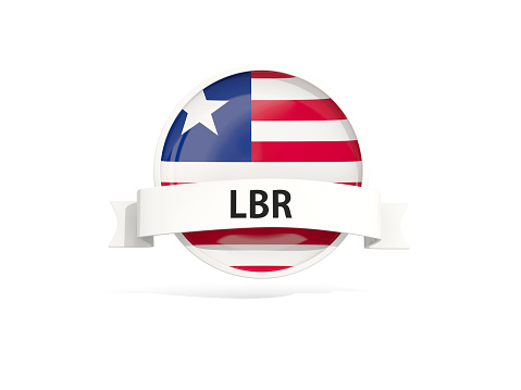 Flag of liberia with banner and country code isolated on white. 3D illustration