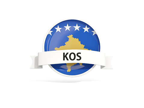 Flag of kosovo with banner and country code isolated on white. 3D illustration