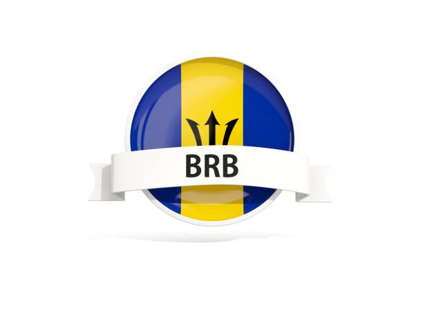 Flag of barbados with banner and country code isolated on white. 3D illustration