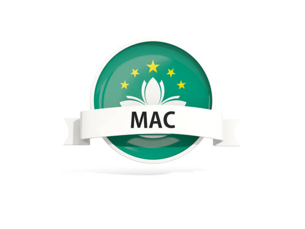 Flag of macao with banner and country code isolated on white. 3D illustration