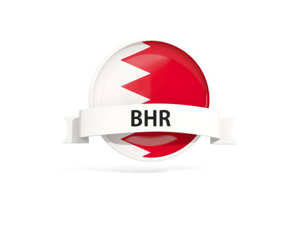 Flag of bahrain with banner and country code isolated on white. 3D illustration