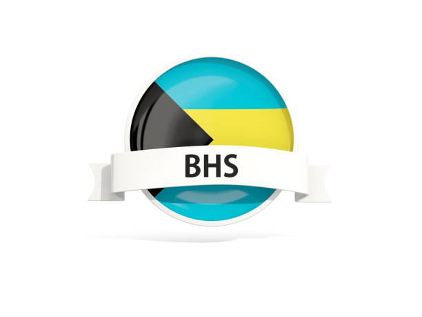 Flag of bahamas with banner and country code isolated on white. 3D illustration