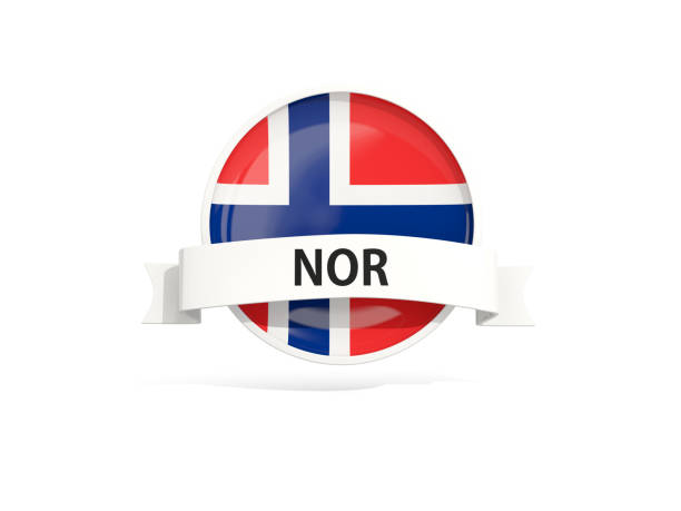 Flag of norway with banner and country code isolated on white. 3D illustration